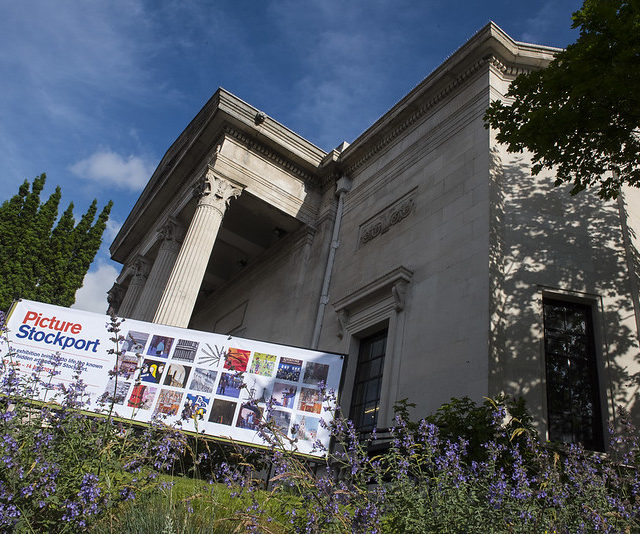 Image of banner with Stockport Art Gallery in background