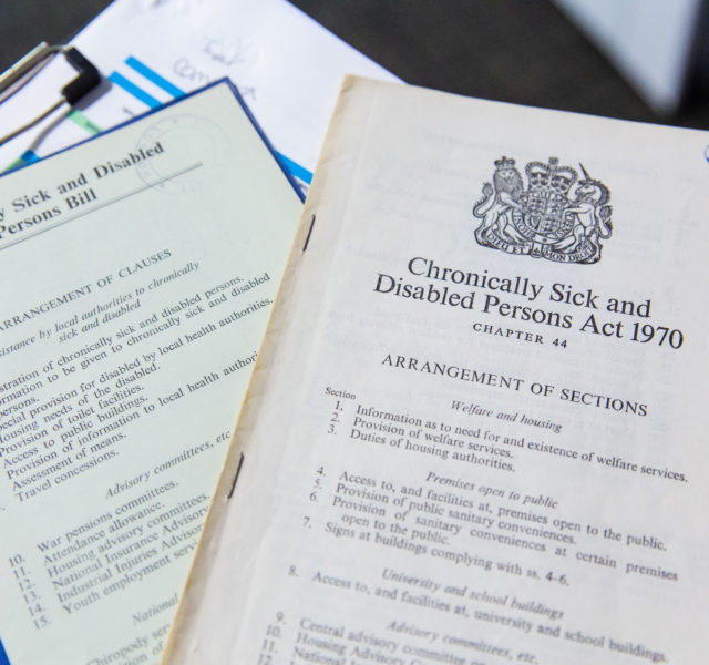 Photograph of the original copies of Chronically Sick and Disabled Persons Bill and Chronically Sick and Disabled Persons Act 1970