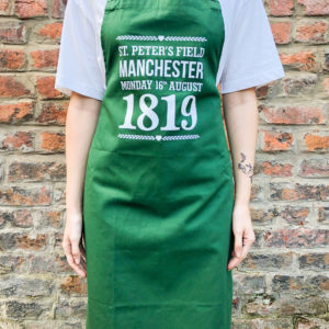 Unisex Apron in Forest Green with Peterloo Massacre date and place logo