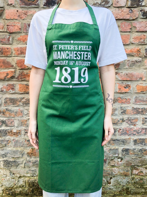 Unisex Apron in Forest Green with Peterloo Massacre date and place logo