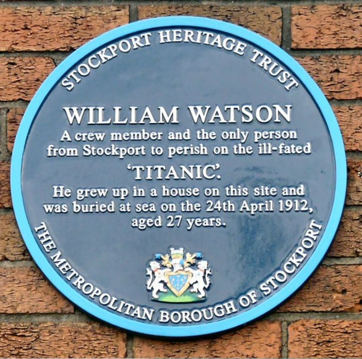 A blue plaque for William Watson that reads 