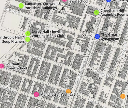 Map showing different locations on an old map - The Great Synagogue