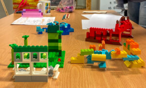 Image of different shapes made out of lego.